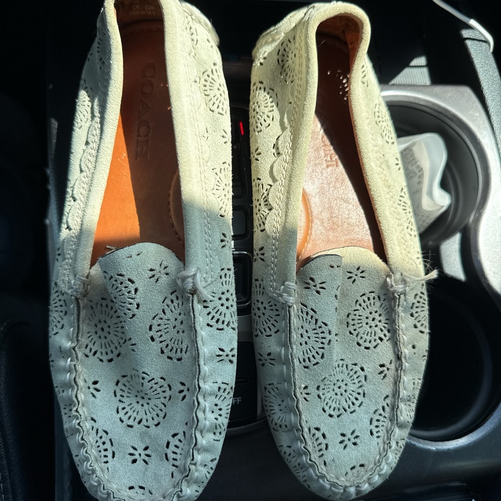 COACH light green suede flats #coachshoes